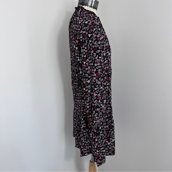 LOFT Black Multi-Color Hearts Print Long Sleeve Shirt Dress size XS - Picture 3 of 10